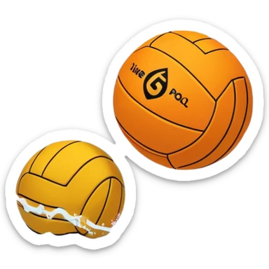 An icon showing a water polo ball floating on the surface of a pool, with a goal frame in the background, and water splashing around. The design captures the intensity of the game with visible ripples on the water. Transparent background highlights the excitement of water polo. sticker