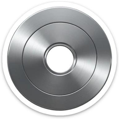 metallic disc emoji, brushed chrome surface, clean geometry, futuristic minimal 3D style, isolated on white sticker