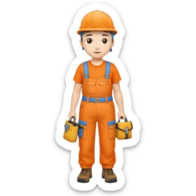 Repairs and Maintenance, Young, tools belt, wearing orange overalls, a cap and having tool belt, full body sticker