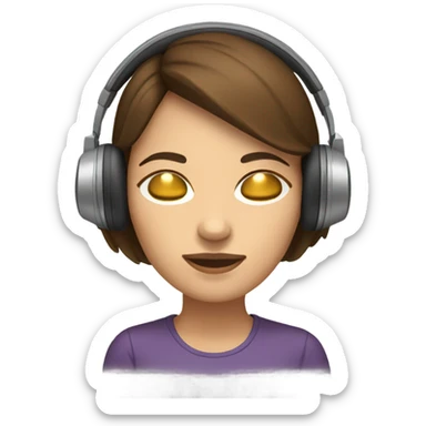 woman with brunette hair listening to music with eyes closed and headphones on sticker