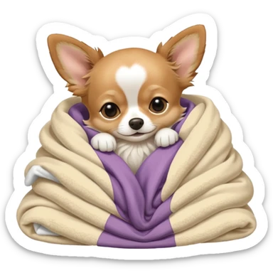 Long haired chihuahua, beige, with white chest and white socks, sleeping cutely under blanket sticker
