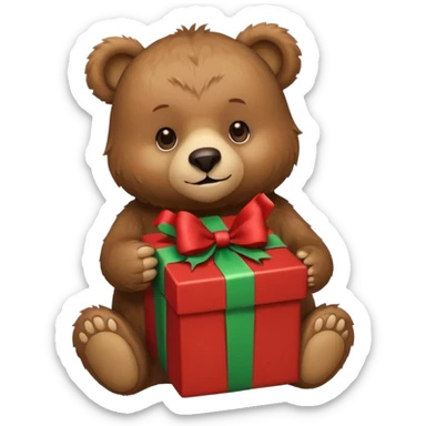 bear holding christmas gift box sticker