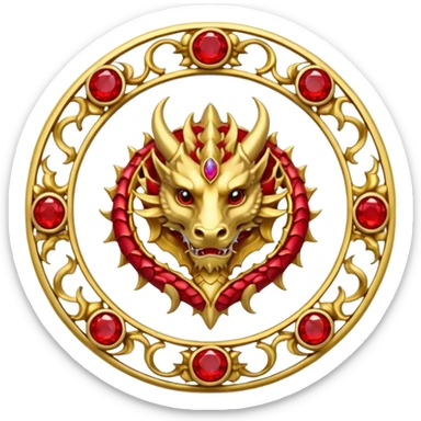 Golden Dragon crest/brosch in a circle with red gems sticker