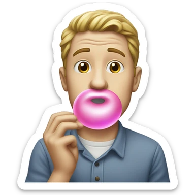 White man blowing bubble gum sticker