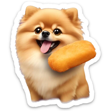 Pomeranian eating chicken nugget sticker