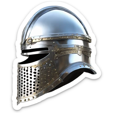 elaborate full-face closed armet medieval helmet armor intricate chrome inlays sticker