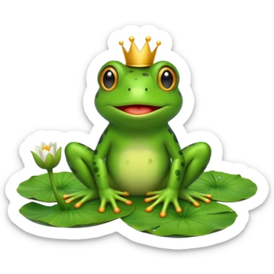 cute frog sitting on a lily pad, apple emoji style sticker