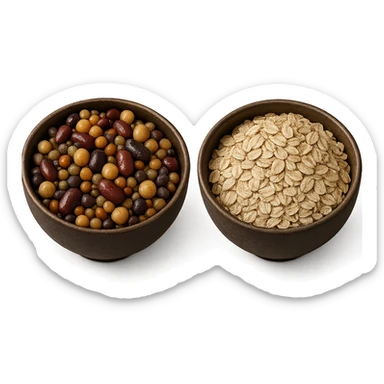 BOWL DI LEGUMI INSIEME A BOWL DI FIOCCHI DI AVENA POGGIATE,  iperrealistico 4k sticker