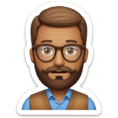 create a emoji man with beard, and glasses wooded color, sunkissed skin color sticker
