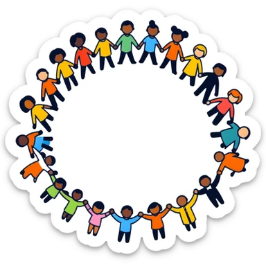 Diverse people of different races holding hands in a circle, representing unity, integration, and racial harmony sticker