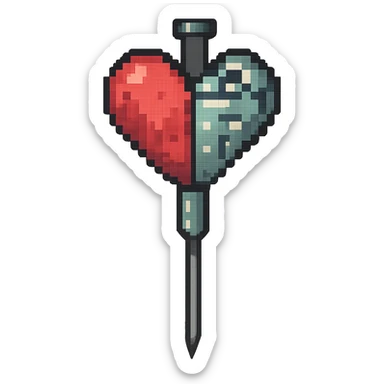 Make the needle much bigger while keeping the heart and pixel art style the same. Remove the background. The original pixel art style does not support editing, so using general style with pixel art hints. sticker