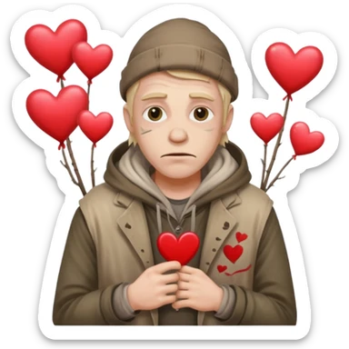 Homeless man with Valentine’s Day decor smelly and ugly  white sticker