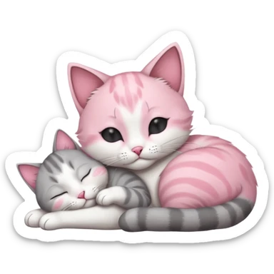 1 grey and white small cat with his eyes closed lying down leaning on his elbow with his paw curled under his head holding it up sticker