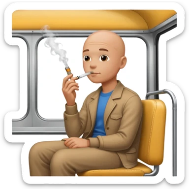 Bald head boy smoking from a glass pipe, while sitting in the back of a bus  sticker