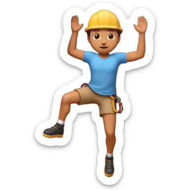 3D emoji style person climbing, wall pose, centered, soft shadow, white background. sticker