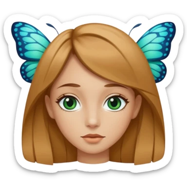 Mädchen mit dunkel-honig blonden Haaren mit einem butterfly cut und dunkel blau-grüne ocean mandel förmige schmale große enge scharfe Augen  sticker