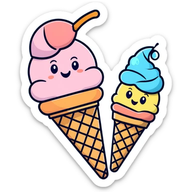 Cute peach ice cream cone with a happy face sticker
