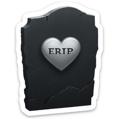 a black tombstone with the inscriptions in silver RIP and a silver heart in the center sticker