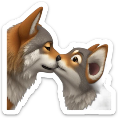 wolf kisses squirrel sticker