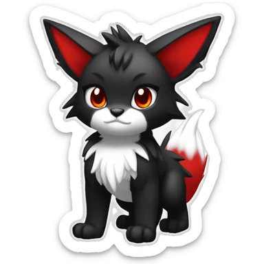 Anthro-Edgy-Cool-Dark-Black-White-Red-Contrast-Colors-Fantasy-Fur-Sona-Chibi-Shiny-Fakémon-Hybrid full body sticker