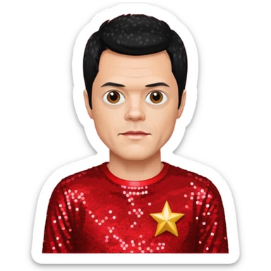 Johnny Knoxville from Jackass with black hair, red sequin outfit sticker