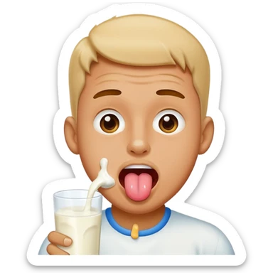Man with tounge out drooling milk sticker