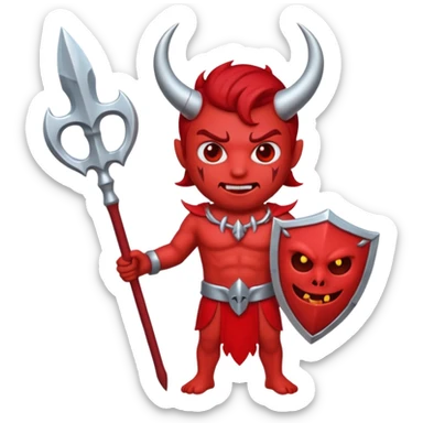 satan emoji holding a trident. make him red and scary sticker