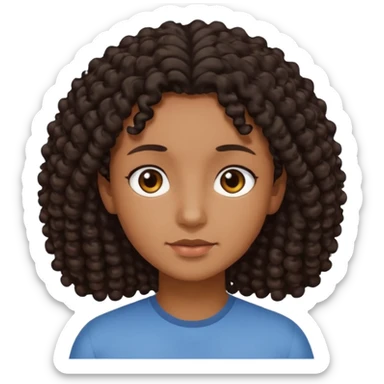 This is a cartoon-style avatar of a person with dark light curly hair, brown skin, and a calm expression sticker