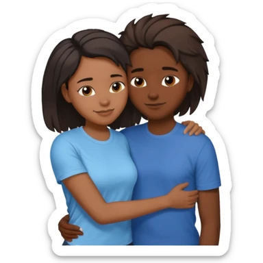 Black lesbian couple with one dark skin masculine with short hair low cute fade with a t shirt and one feminine with long hair in a blouse hugging  sticker
