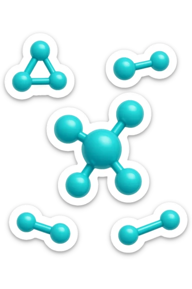 emoji 3d stile iphone di cinque molecole chimiche turchesi che fluttuano in aria 3d sticker