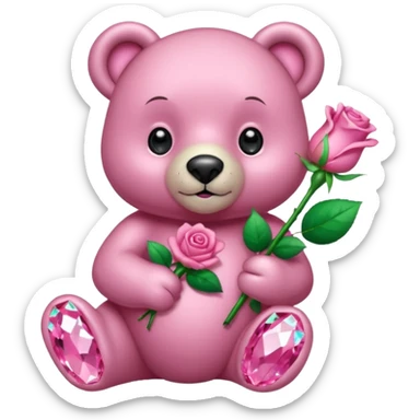 pink diamond bear holding a pink rose sticker