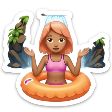 Girl in a peach colored floatie swimming underneath a waterfall sticker