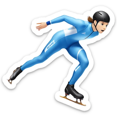 An icon showing a speed skater in a dynamic pose racing along a glossy ice track. The background features a clear blue sky, stadium stands with spectators, and snowy surroundings. Transparent background captures the speed, focus, and energy of professional speed skating. sticker