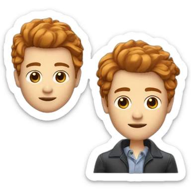 Homme cheveux roux yeux bleus + homme cheveux poivre et sel, yeux marrons + chihuahua poils longs couleur sable sticker