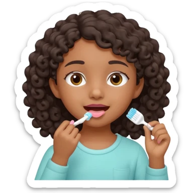 little brown girl brushing her teeth, pastel portrait, bright nourishing morning atmosphere, soft focus, isometric 3d plush sticker