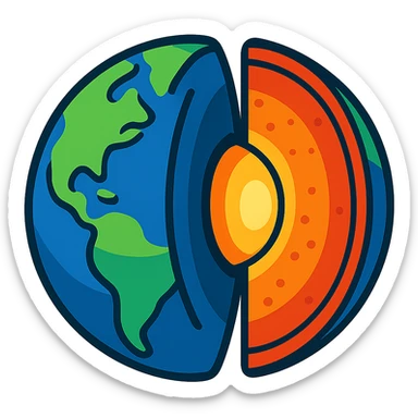 Image of the Earth with a quarter of it separated and molten layers within it visible sticker