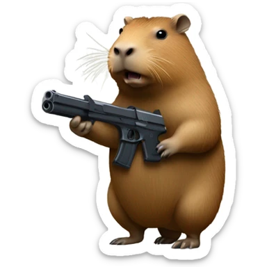 Capybara holding a gun sticker