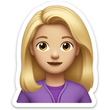 Draw a 6-year-old girl with black eyes and blonde hair, wearing a purple t-shirt and a purple jacket. sticker