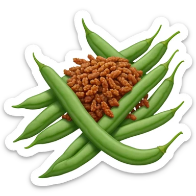 Dry Fried String Beans with minced pork and spices, simplified emoji style with bold outlines and bright colors, cartoon style Gan Bian Si Ji Dou sticker