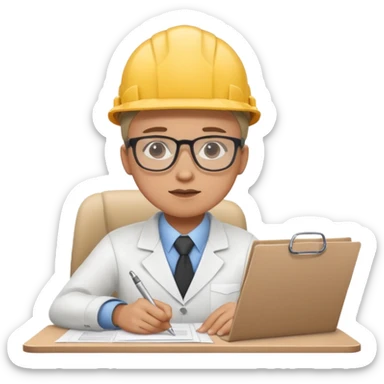 The occupational safety specialist is sitting at the paperwork sticker