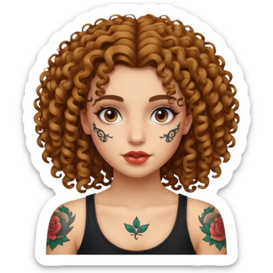 curley hair tattoo girl, full on face. sticker