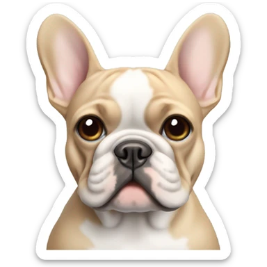 A blue and tan French bulldog with an iPad sticker