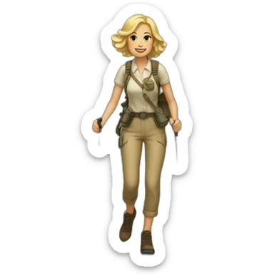 20s blonde women hiking a hill (full body) sticker