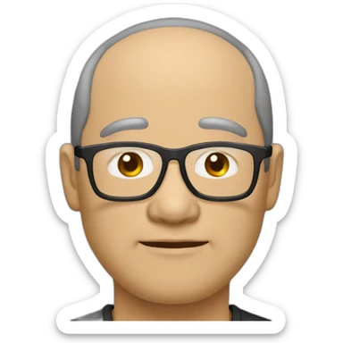 fifty year old small-flat-head-Chinese-man with eyeglasses wearing black-hoodle sticker