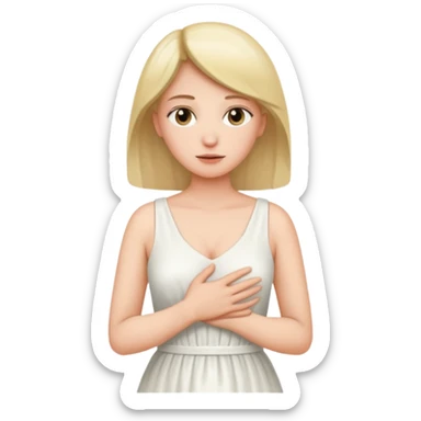 the woman holds one hand on her chest and the other on her stomach sticker