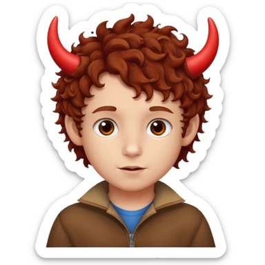 curly hair boy kid with small red horns sticker