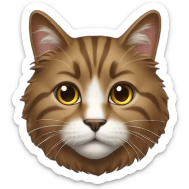 brown, fluffy cat with a white muzzle sticker