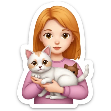 Girl holding a cat and a dog sticker