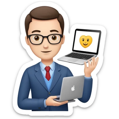 male teacher holding a laptop, teaching online sticker