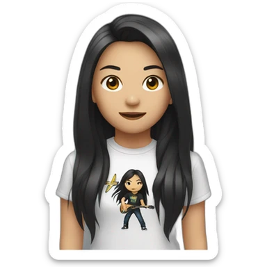 Asian girl with long hair and a Metallica t-shirt saying hi sticker